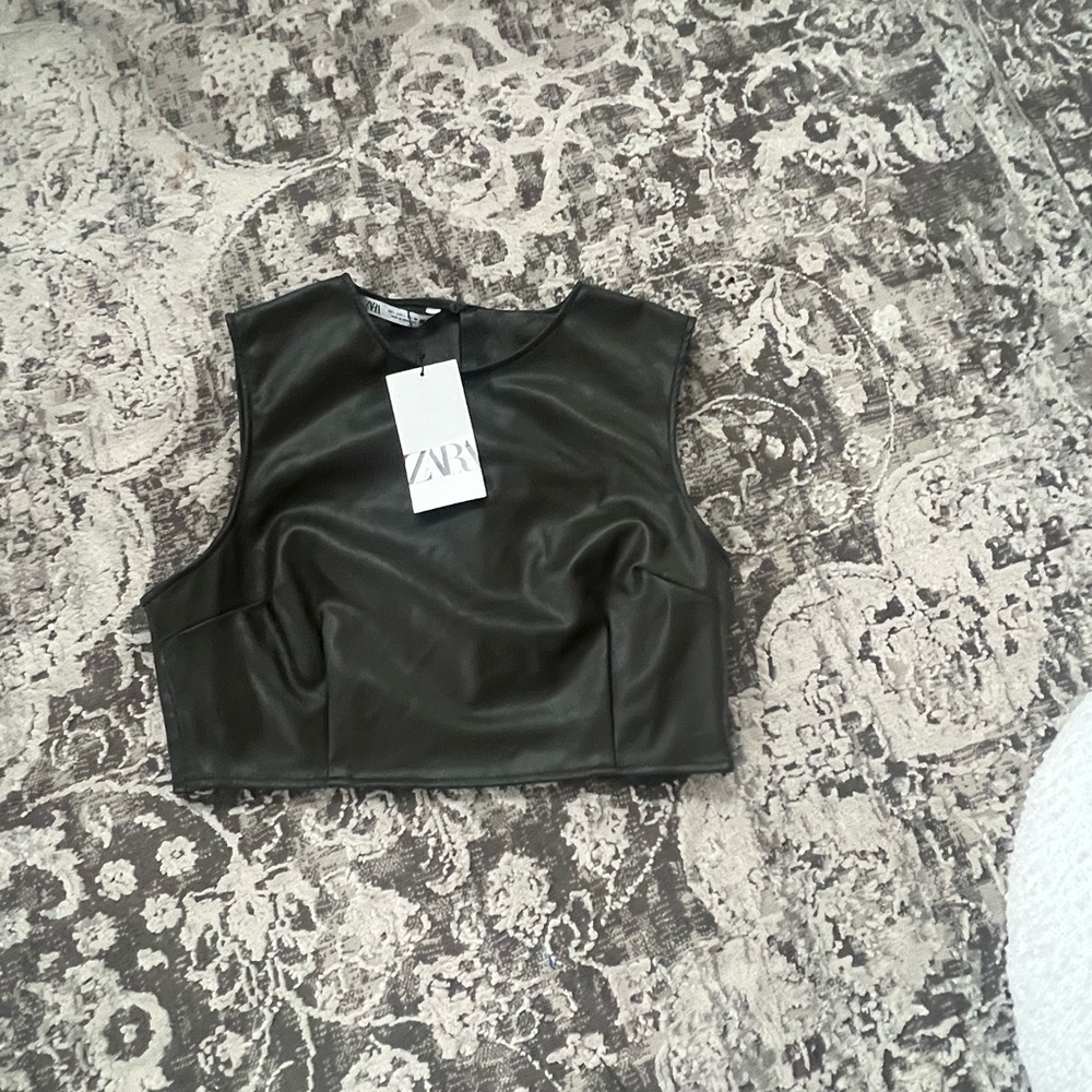 Sold Zara Black Faux Leather Crop Top